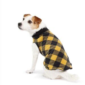 NWT Gold Paw DOG Fleece Sweater JACKET COAT - YELLOW PLAID BLACK SZ MEDIUM 20
